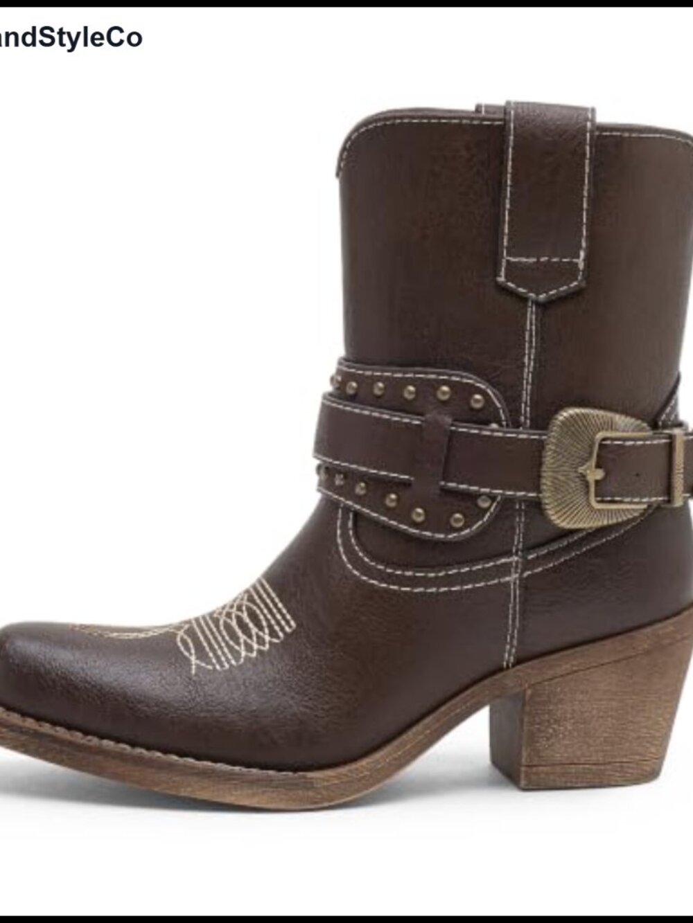 Faux Leather Ankle Boots Square Toe Chunky Block Heel Western Booties